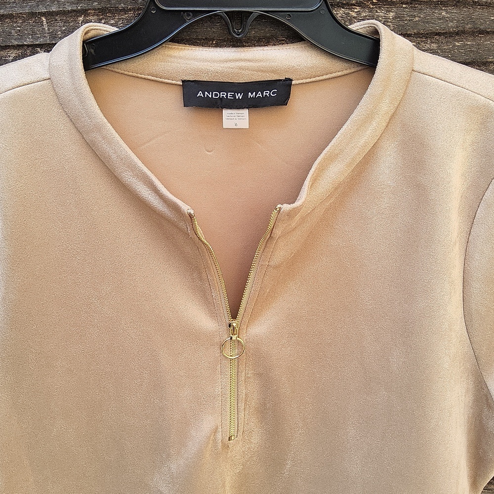 Andrew Marc Beige Suede Zip-Front Dress Size 16 - Picture 3 of 11